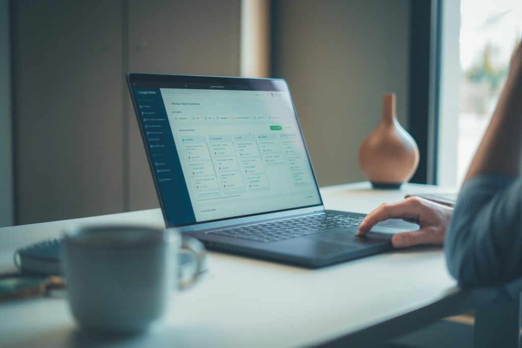 Coach reviewing a scheduling calendar on a laptop workspace